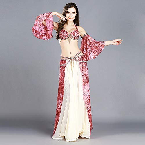 Costume danse du ventre XL rose : jupe mousseline ample et confortable