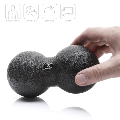 BODYMATE Faszien-DUO-Ball Schwarz, Selbstmassage-Ball für Faszientraining, Durchmesser 8cm Länge 16cm 2