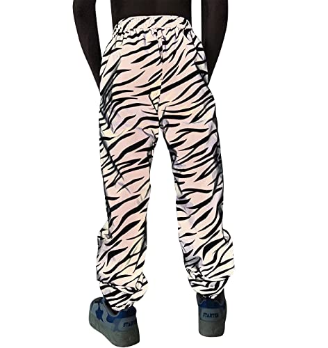 LZLRUN Zebra Reflective Pants Men Hip Hop Dance Fluorescent Shiny Trousers Casual Harajuku Night Sporting Rave Jogger2