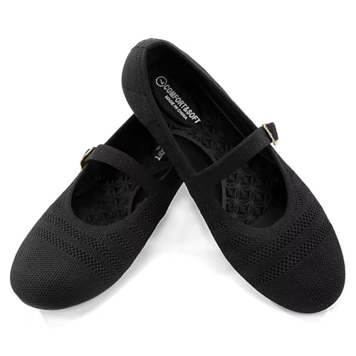 Image of Frank Mully Women's Mary Jane Flats Comfortable Dressy Ballet Flats Casual Round Toe Slip On Washable Knitted Fabric Office Work Woman Shoes