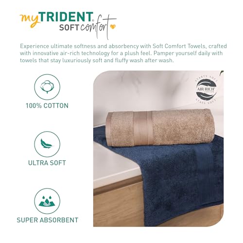 Image of MYTRIDENT Soft Comfort Air Rich 100% Cotton Towels for Bath, 500 GSM Large Size Bathroom Towels for Men /Women, 2PC Bath (69 cm x 137 cm), Acorn and Navy