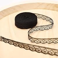 Nurila 10m Spitzenband Schwarz, 1.4cm Breit Spitzenband, Spitzenband Schwarz, Vintage Schwarze Spitze, Spitzenborte für Geschenkverpackungen, Brautkleider, Schuhe und Hüte, Haarschmuck, Kunsthandwerk