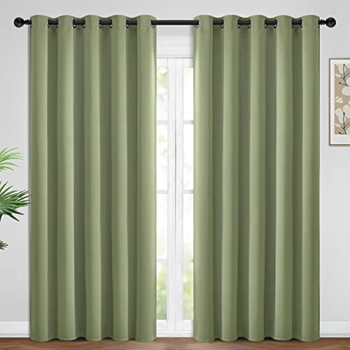 Yakamok 96 Inch Long Blackout Curtains Room Darkening Thermal Insulated with Grommet Window Curtain for Bedroom, 62Wx96L inch, Sage Green, 2 Panels