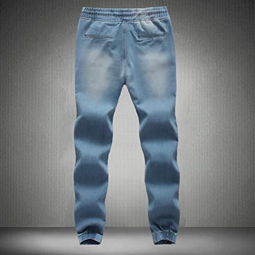Men's Lightweight Denim Jogger Pants Elastic Waist Casual Jeans Trousers Vintage Stretch Workout Jean Sweatpants2