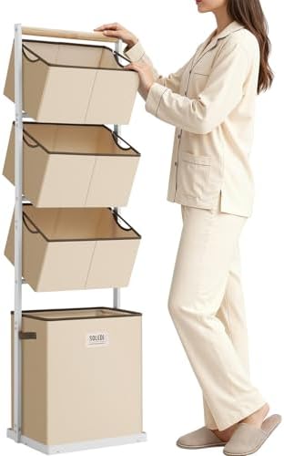 SOLEDI 4 Section Laundry Hamper Sorter Stackable Laundry Basket Organizer with Labels