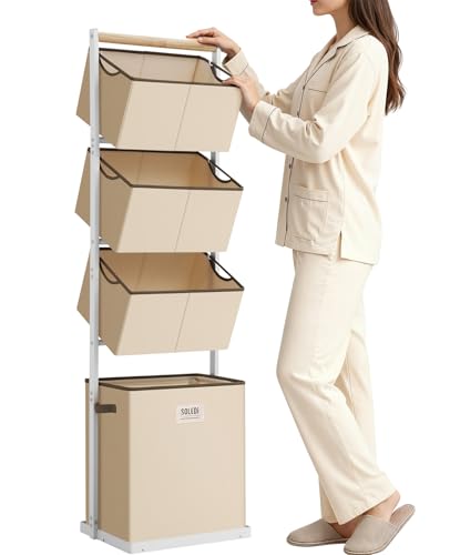 SOLEDI 4 Section Laundry Hamper Sorter, Stackable Laundry Basket Organizer