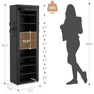 Shoe rack with cover narrow shoe rack organizer with 4 side pockets 10 tier tall shoe storage shoe shelf holds 18 22 pairs shoes and boots shoe rack for closet entryway garage  urban country home decor
