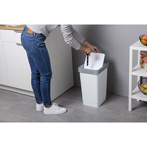 Image of TATAY Smart 25L Rubbish Bin Kitchen with Swing Lid | Compact and Functional | Indoor and Outdoor Use | Fits 30L Bags | BPA-Free Durable Plastic | 26x34x47cm, White
