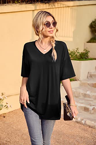 Iandroiy Womens Short Sleeve Tops Dolman V Neck T-Shirts Summer Casual Tunic Tops4