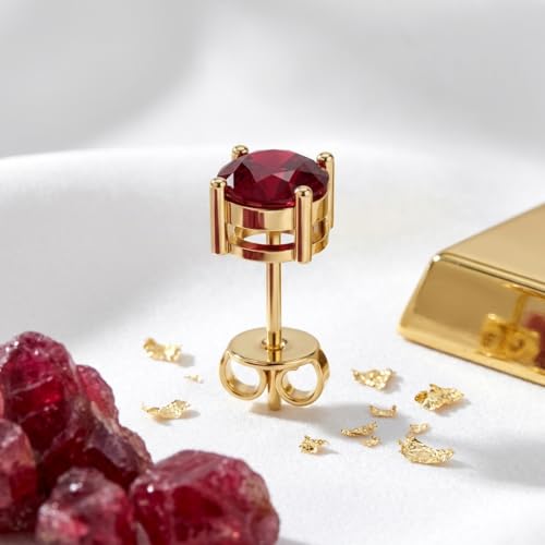 Image of Single Stud For Men & Boys | Gold Plated Pure 925 Sterling Silver Earring | 6mm X 6mm Round Shaped Gemstone Single Screwback Stud | Gift for Men & Boys | Model ERSMY00935