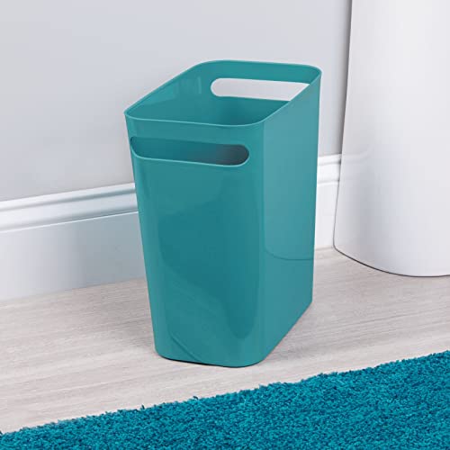 Mdesign Plastic Slim Large 2.5 Gallon Trash Can Wastebasket, Classic Garbage Container Recycle Bin For Bathroom, Bedroom, Kitchen, Home Office, Outdoor Waste, Recycling - Aura Collection - Teal Blue, Pack Of 1 #TOP5