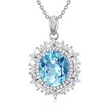 VONALA Blue Topaz Necklaces 925 Sterling Silver November Birthstone Natural Topaz Pendant Necklace E