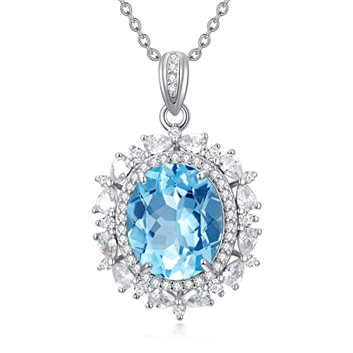 Vonala Blue Topaz Necklaces 925 Sterling Silver November Birthstone Natural Topaz Pendant Necklace Engagement Wedding Jewelry Gifts For Women #TOP13