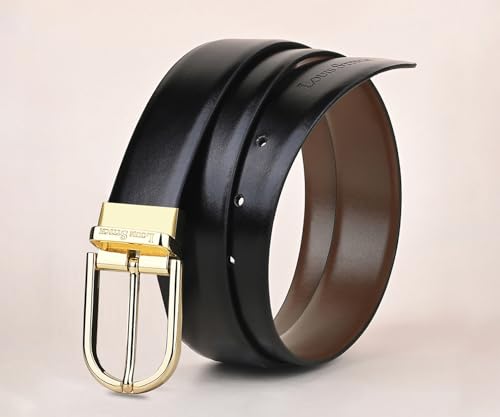 Image of LOUIS STITCH Men's Reversible Italian Leather belt for men 1.25 inch (35mm) Waist Strap Black Brown Belt (BEPLNJ)