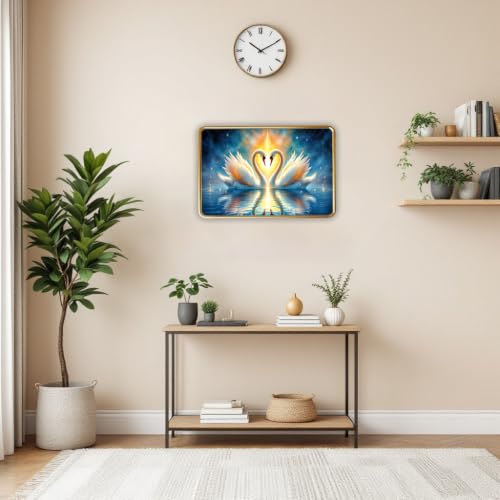 Image of Vastu Swan Pair Photo Frame, Gold, Slim, Sparkle Coated Lamination, for Living Room and Office, 18x24 Inch 53009