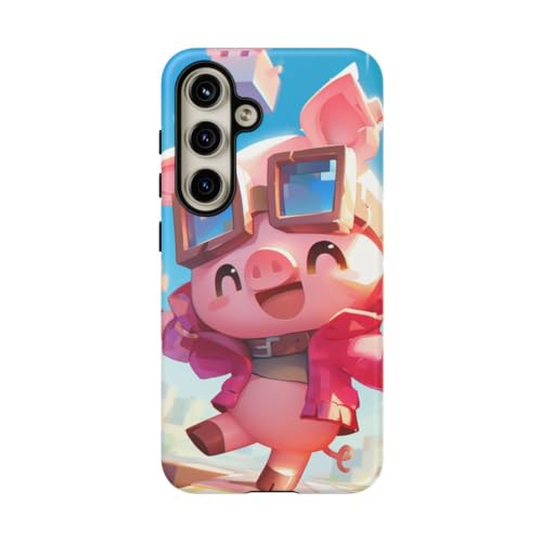 Coque Samsung S24 rigide antichoc cochon rose à capuche avec protection mate