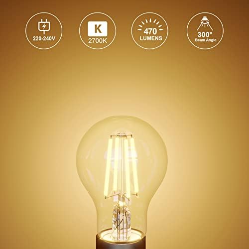 paul russells LED Filament GLS Light Bayonet Cap B22, 40w Equivalent A60 GLS Standard Globe 4W 470LM LED 2700K Warm White, Replacement Bulb Celling Fittings BC Energy Saving Lamp s, Pack of 5