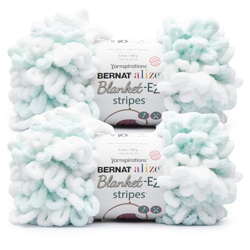 Image of Bernat Alize Blanket EZ Stripes Chunky Yarn Hand Knitting Peppermint 2-Pack | #7 Jumbo Yarn, 100% Polyester, Looped Crochet Yarn for Hand Knitting, Beginners & DIY Crafts, 18yds, 180g /6.4oz per skein