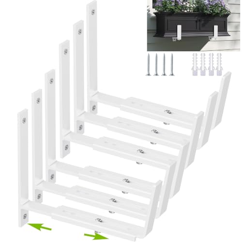 Y&M Adjustable Window Box Brackets 6 Pack, Wall Mount Planter Box Brackets