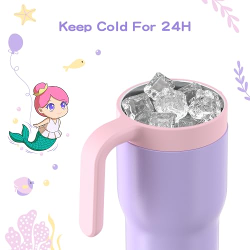 Image of OISIZ 14oz Kids Tumbler with Straw Lid & Handle,Kids Cup with Animal Accessory for School,Kids Water Bottles with Dust-proof Cover,Leakproof Water Bottles,316 Stainless Steel,Keep Cold 24 Hours-purple