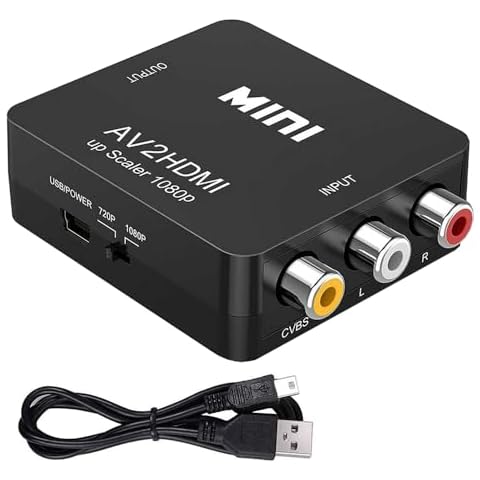 Sooiiyu RCA to HDMI Converter, AV to HDMI Adapter,1080P Mini Composite CVBS Video Audio Converter Adapter,Compatible with N64 Wii PS2 Xbox VHS VCR Camera DVD, Support PAL/NTSC with USB Power Cable Cover