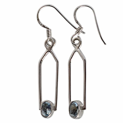 Boucles d'oreilles topaze bleue pendantes en argent hypoallergénique