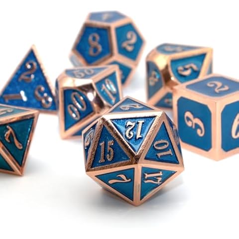 D and D Dice Metal, HNCCESG DND Dice Set Dungeons and Dragons Polyhedral Dice Set for Role Playing MTG RPG Tabletop Gaming Shadowrun Pathfinder Table Board Games D20 D12 D10 D8 D6 D4（Copper Blue） Cover