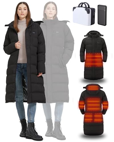 Women's Heated Long Jacket with Battery Pack Winter Coat for Women with Box