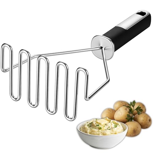 Spring Chef Potato Masher Stainless Steel - Heavy Duty Mashed Potato Masher Kitchen Tool - Fruit & Food Smasher For Avocado, Banana, Eggs - Bean Smasher Tool - Durable Metal Mashing Utensil