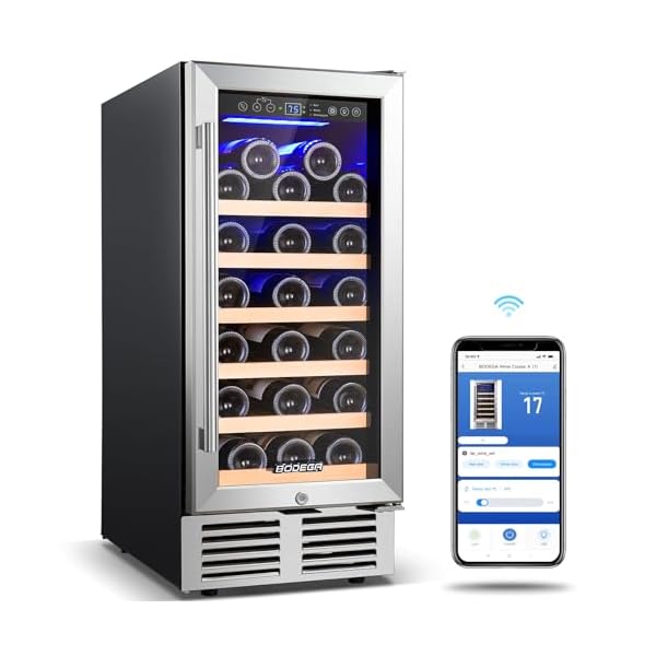 BODEGA Wine Fridge 15 Inch, Wine cooler for Built-In or Freestanding,31 bottles Wine Refrigerator,small Wine Cooler For Home Bedroom Bar, Mini fridge Under Counter With Glass Door, WiFi control.
