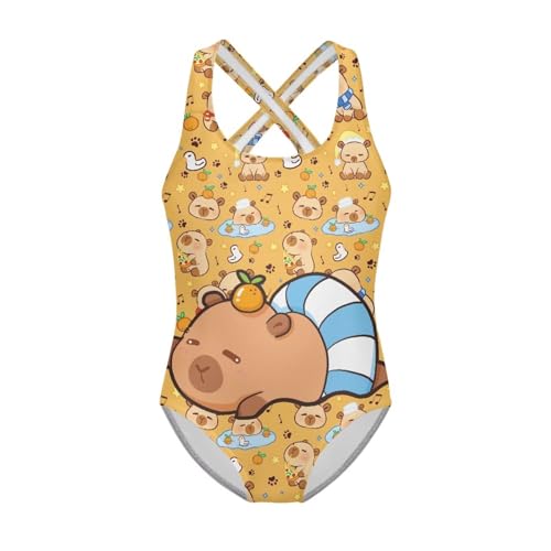 Image of Xpyiqun Swimsuit for Girls One Piece Bathing Suits Size 5-14 Sleeveless Swimwear Cross Shoulder Strap Swimming Wear