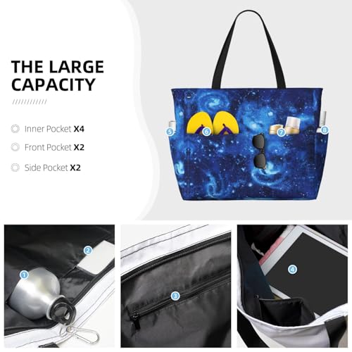 Blue Universe Space Galaxy Print Large Capacity Beach Travel Bag For Family, Beach Tote Bag For Women With Zipper Pockets3