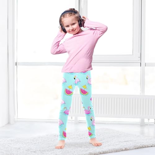 ALAZA Girls' Leggings Children's Yoga Pants Skinny Printed Dance Summer Flamingo Watermelon Comfortable 4T3