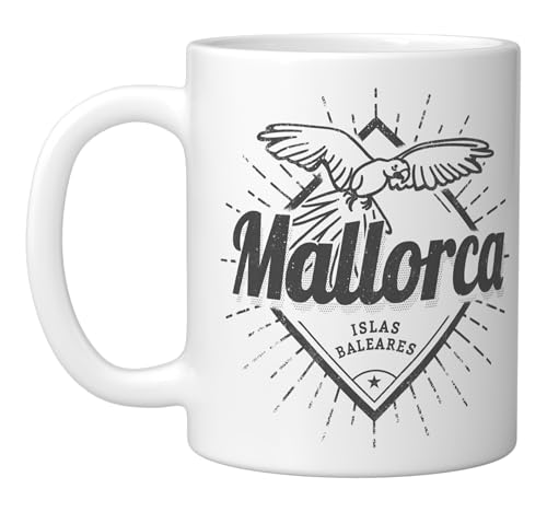 Majorca Balearic Island Retro Parrot Vintage Souvenir Ceramic Mug, White