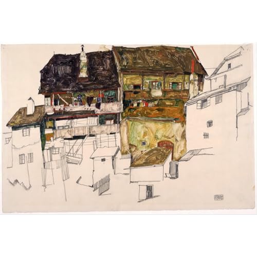 Poster Schiele Vieilles maisons à Krumau pour salon élégant