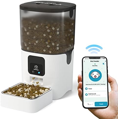PAPIFEED Automatic Cat Feeders with APP Control, WiFi Enabled Smart Dry Food Dispenser with Alexa,Detachable Pet Feeder for Cleaning,Up to 30 Meals Per Day for Cats,Large Dogs,Multiple Pets(25 Cup/6L)