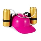 Relaxdays Party Trinkhelm, Helm mit Schlauch, für 2 Dosen Bier, Spaßartikel Fasching u. Fußball, Bierhelm, rosa