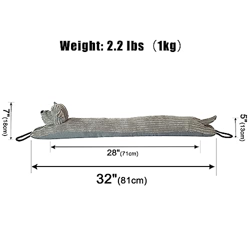 Estimber Under Door Draft Stopper Decorative Wind Stopper 32 Inch For Door & Window, Weighted Animal Air Draft Stopper Snake Noise Blocker For Bottom Of Door With Hanging Loops - Grey Dog #TOP1