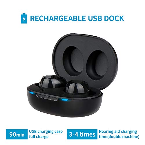 JINGHAO Rechargeable Hearing Amplifiers- Digital Sound Amplifier Pair with USB Carrying Battery Case in The Ear Hearing Assist
