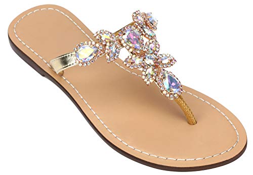 Image of Rhinestone Sandals for Women - Sparkly Jeweled Bling Thong Flip Flops, Dressy Gemstone Flat Sandals for Wedding, Party, Beach & Summer Outfits