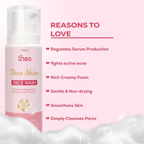Image of Thea Shine Face Wash 100ml | 1% Salicylic Acid, 1% Glycolic Acid & 5% Aloevera Extract Foaming Face Wash | Meticulously Crafted for Acne, Blackheads, & Clogged Pores | Fights Pimple, Blackheads & Breakouts | Removes Dirt