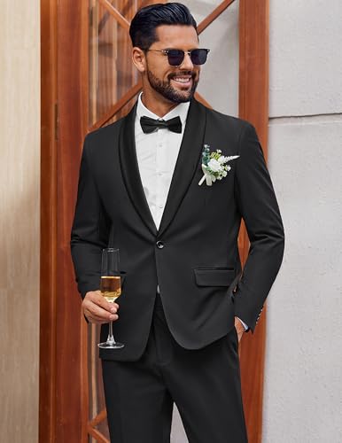 COOFANDY Mens Tuxedo Suit Set Slim Fit 2 Piece Dress Suit Shawl Lapel Tuxedo Jacket Pants for Wedding Dinner Prom Party2