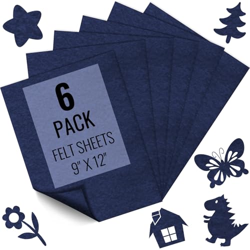 6PCS Felt Fabric Sheets 9" x 12" - 1.6mm Thick Soft Felt for Craft Sewing DIY Patchwork Art Projects Decorations (Navy Blue)