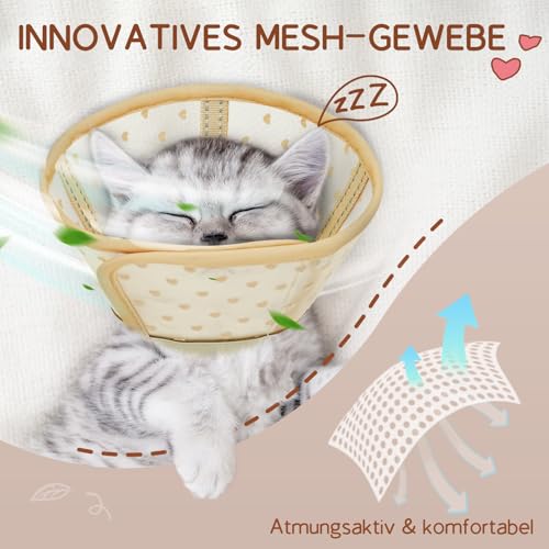 Supet weicher Katzenkegel-Halskragen,Luftgewebe-Katzen-Erholungskegel nach Operation um Lecken zu verhindern, einstellbar, atmungsaktiver Katzenhalskegel als Alternative für kleine Kätzchen und Katzen