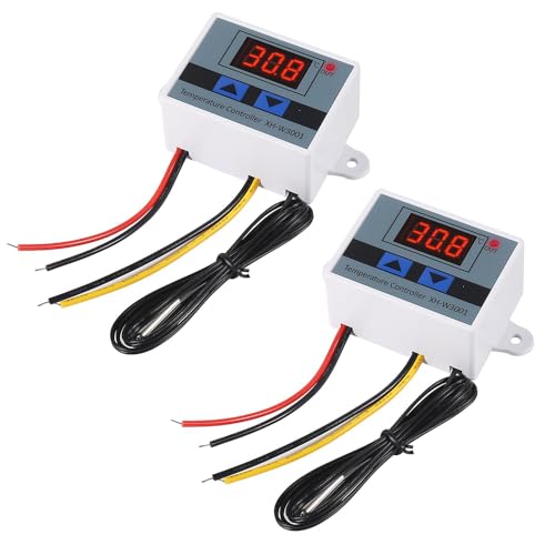 Image of XH-W3001 110-220V AC Digital LED Temperature Controller Thermostat Switch with Waterproof Probe, Programmable Heating & Cooling Temperature Control, -50°C to 110°C, 10A 1500W (2 Pack)