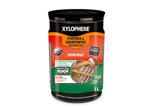 XYLOPHENE - Traitement Poutres & Charpentes - Traite les Bois de Charpente - Anti Insectes et Anti Termites - Traitement préventif et curatif - Séchage Rapide - Prêt à l'Emploi - 1L - Incolore