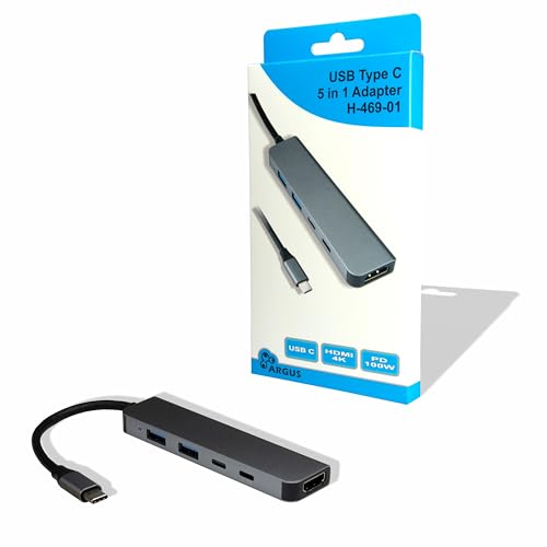 Inter-Tech Argus H-469-01 Adaptateur 5 en 1 USB-C, HDMI 4K, PD100W