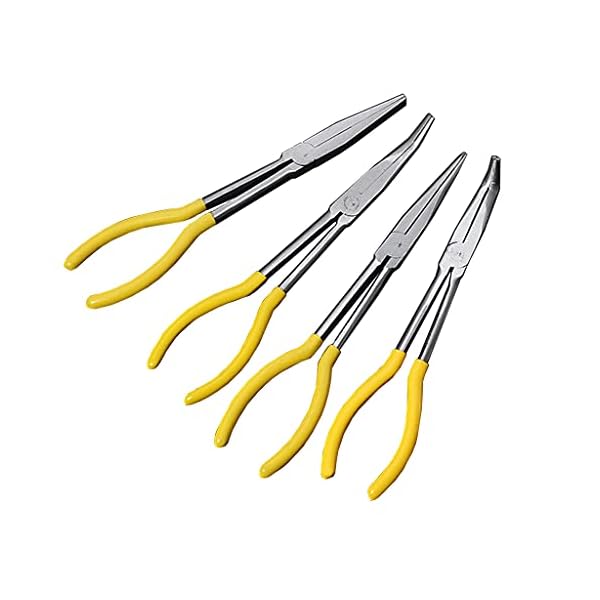 4Stk Spitzzange Lange 11" Zangen-Set Gerader/Gebogen/Runde Klemmkopf mit Soft-Griff 25 °/ 45 ° /90 ° für Handwerkzeug Zuhause Werkzeug