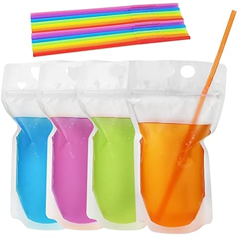 500ML Drink Flask with Straw, Reusable Drink Pouches and Take Out Beverage Bags for Festivals ,Concealable Plastic Flasks for Liquor Juice Milk(Pack of 50) Cover