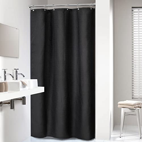 Dynamene Stall Black Fabric Shower Curtain - Waffle Textured Small Heavy Duty Cloth Shower Curtains for Bathroom, 256GSM Narrow Hotel Spa Luxury Bath Curtain Set with 6 Plastic Hooks(36Wx72H, Black) by Dynamene - Image 6